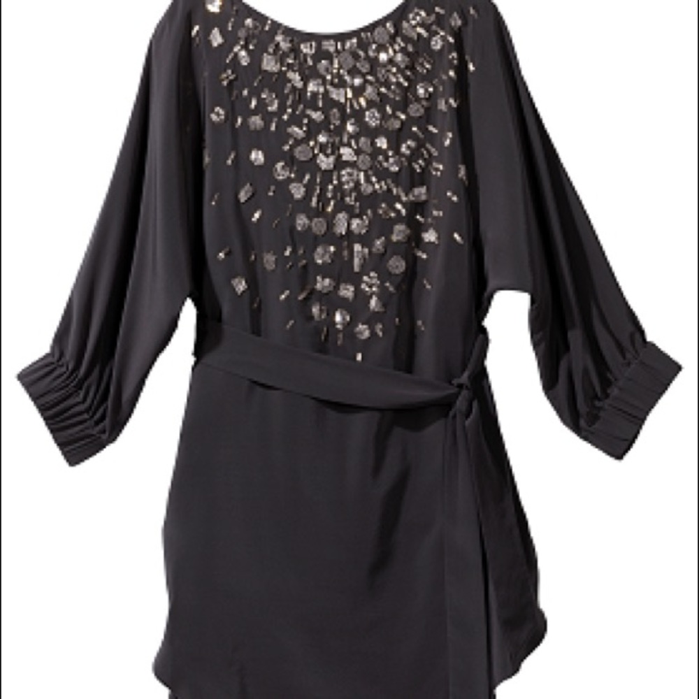 Rebecca Taylor Black Beaded Silk Dress